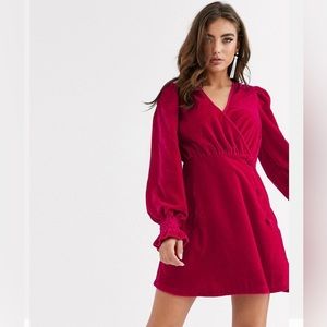 ASOS DESIGN velvet button through wrap mini dress